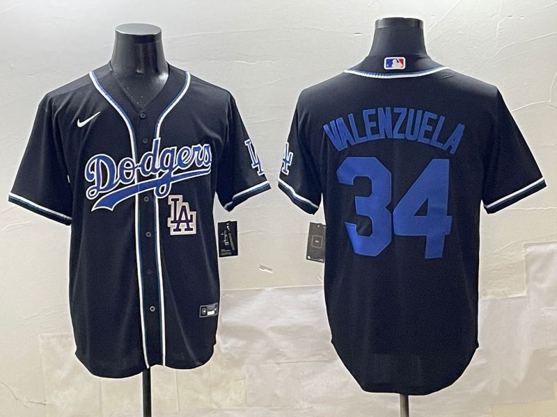 Men 2025 Los Angeles Dodgers #34 Valenzuela Black Three generations Fashion Nike MLB Jersey style 7->los angeles dodgers->MLB Jersey